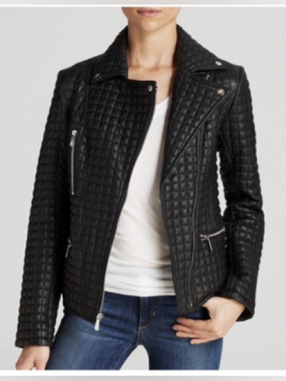 💯Leather Dawn Levy Black Quilted Leather Moto Jacket